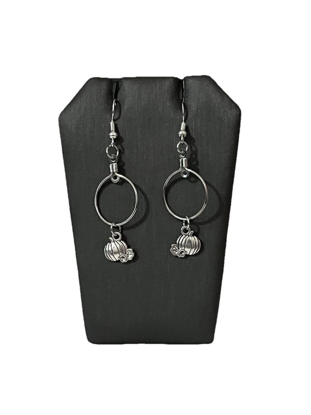 Silver Pumpkin Hoop Earrings Goth Spooky Halloween Dangle Drop Charm Jewelry